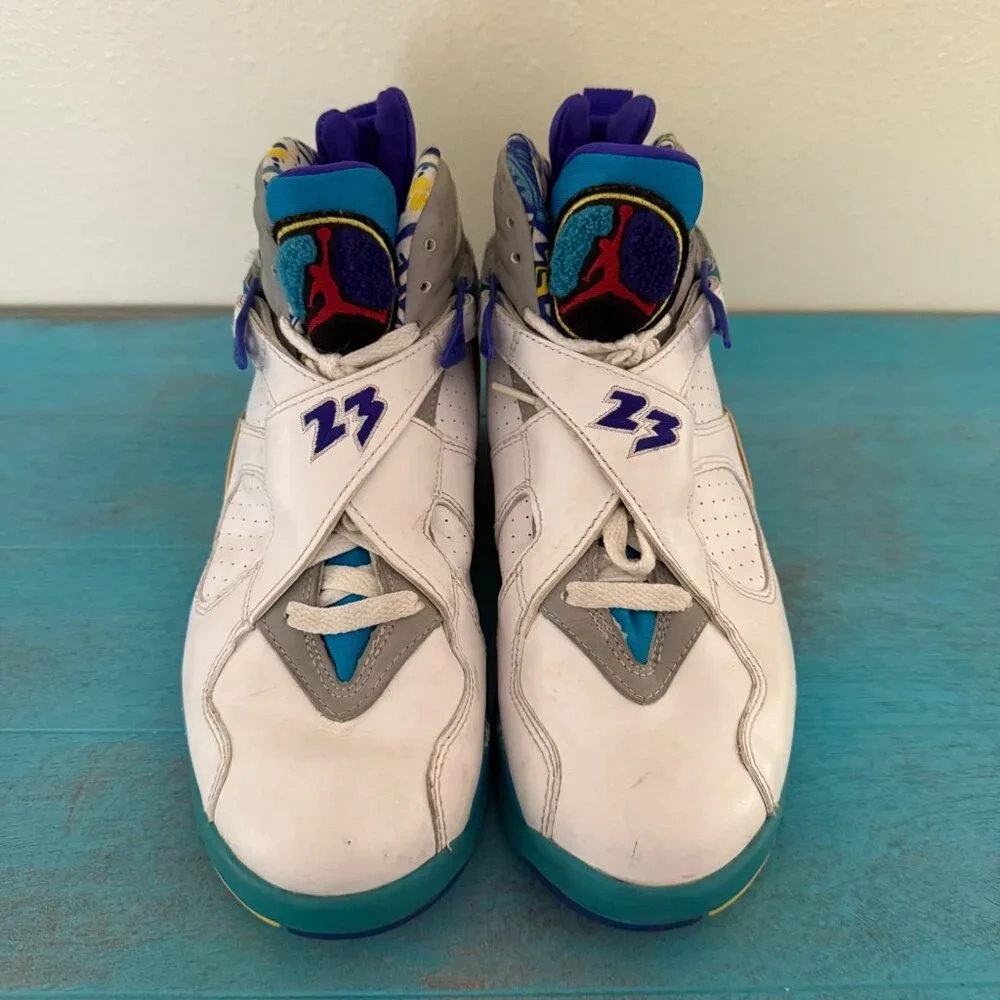 Air Jordan 8 Retro Aqua Basketball Shoes White Purple Teal Yellow Sz 7.5 - Picture 2 of 8